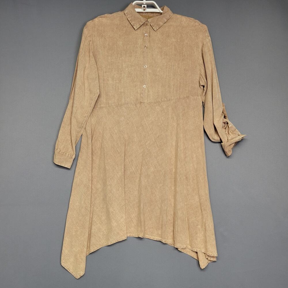 Cupio Tunic Dress Womens Medium Beige Long Sleeve Asymmetrical‎ Hem 100% Viscose